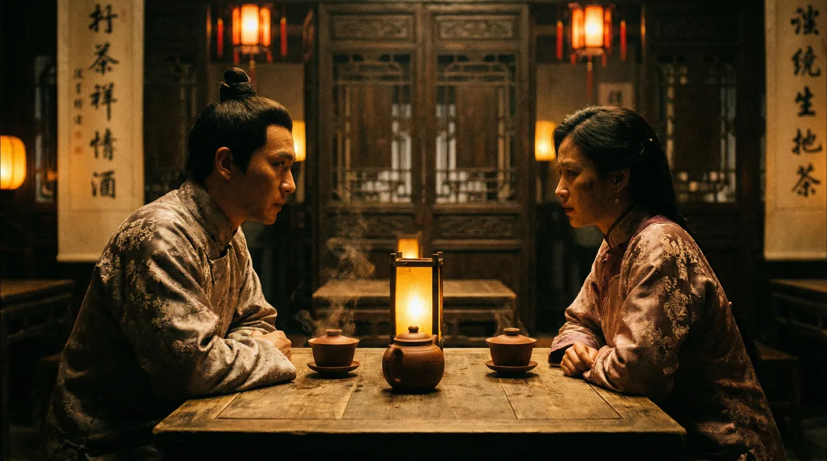 萝莉岛古装剧情片拍摄剧照-茶馆对话场景